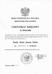 biuro rachunkowe pro tax krakow certyfikat 1 752 1064
